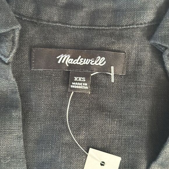 Madewell V Neck Mini Dress 100% Linen‎ Womens XXS Black - Picture 5 of 8